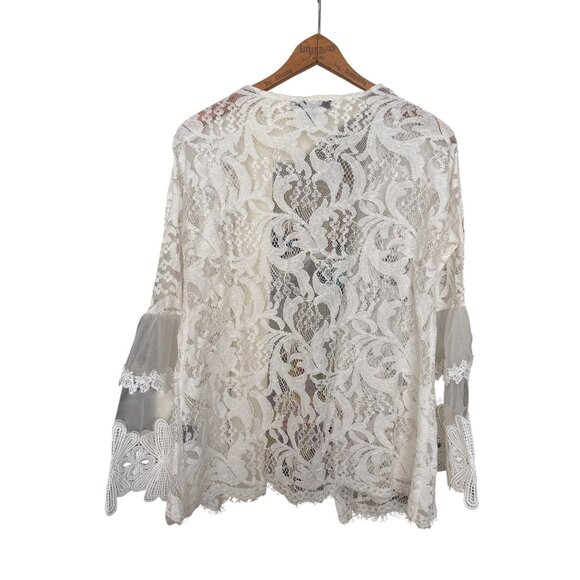 Say What? Lace Jacket Topper Cardigan Long Sleeve  White Medium Fairycore Coquet - Picture 2 of 10